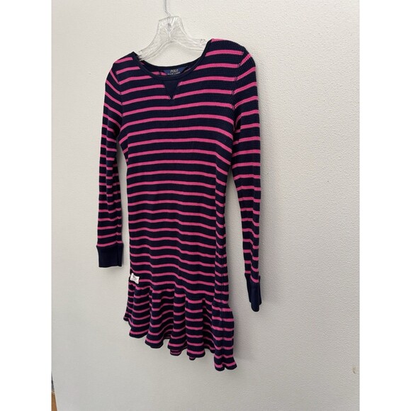 Girls Polo Ralph Lauren Waffle Dress Pink Navy Large 12-14 - Picture 4 of 11